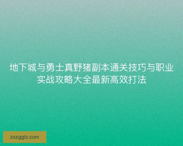 地下城与勇士真野猪副本通关技巧与职业实战攻略大全最新高效打法