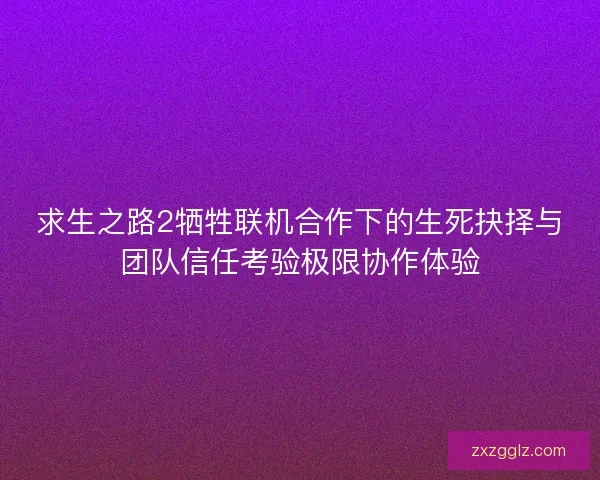 求生之路2牺牲联机合作下的生死抉择与团队信任考验极限协作体验